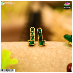 Nandan Shringar Makrakrit jadaau kundal with panna design, gold-toned traditional earrings featuring intricate kundan work.