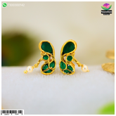 Nandan Shringar Mayurakrit jadaau kundal in Panna with intricate kundan design, showcasing traditional Indian jewelry style.