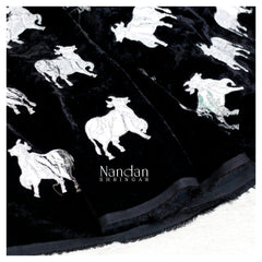 Cow Print Velvet Vastra - Black