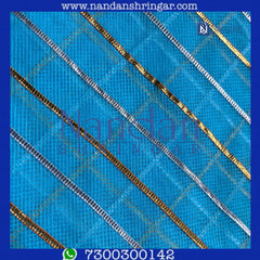 Blue Firozi Dhora Wala Doriya Special Zari Vastra by Nandanshringars, showcasing intricate zari detailing and vibrant color.