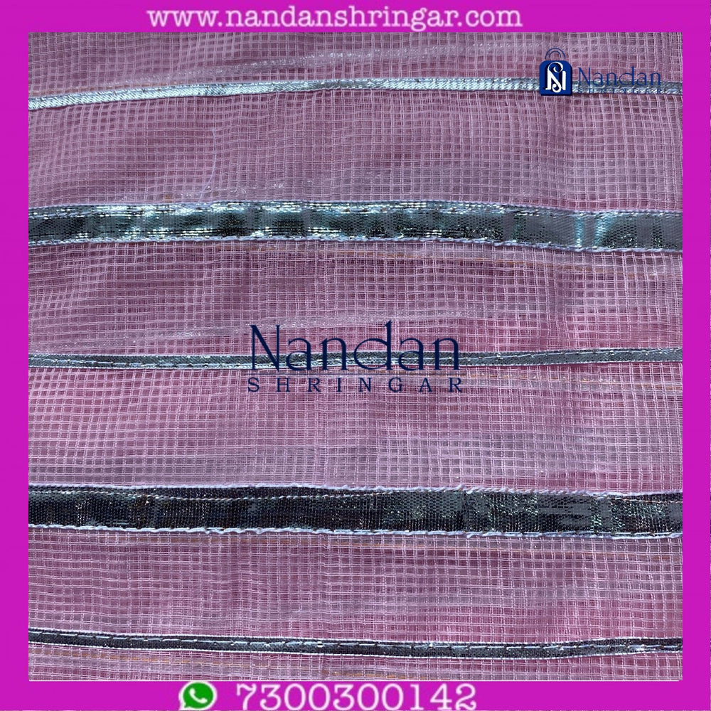 Pink Dhora Wala Doriya Special Zari Vastra by Nandanshringars, showcasing intricate zari detailing and vibrant color.