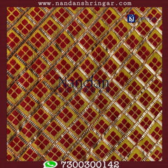 Red Choufuli Checks Zari Vastra fabric by nandanshringars with intricate checks and shimmering zari detail.