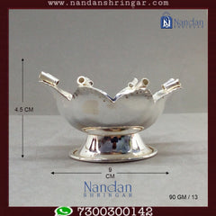 Fine silver Kamal Aarti by Utsav Arts, showcasing intricate detailing and traditional design elements.