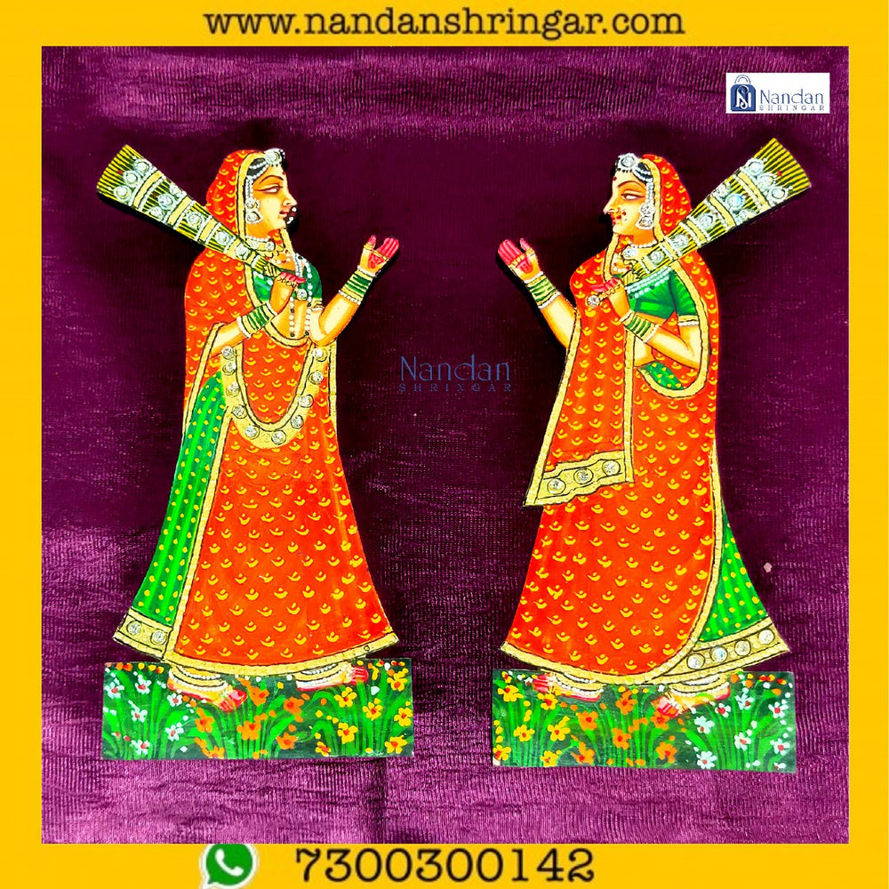 Gopi Morchhal Pair in vibrant orange, featuring intricate designs, by Nandanshringars.