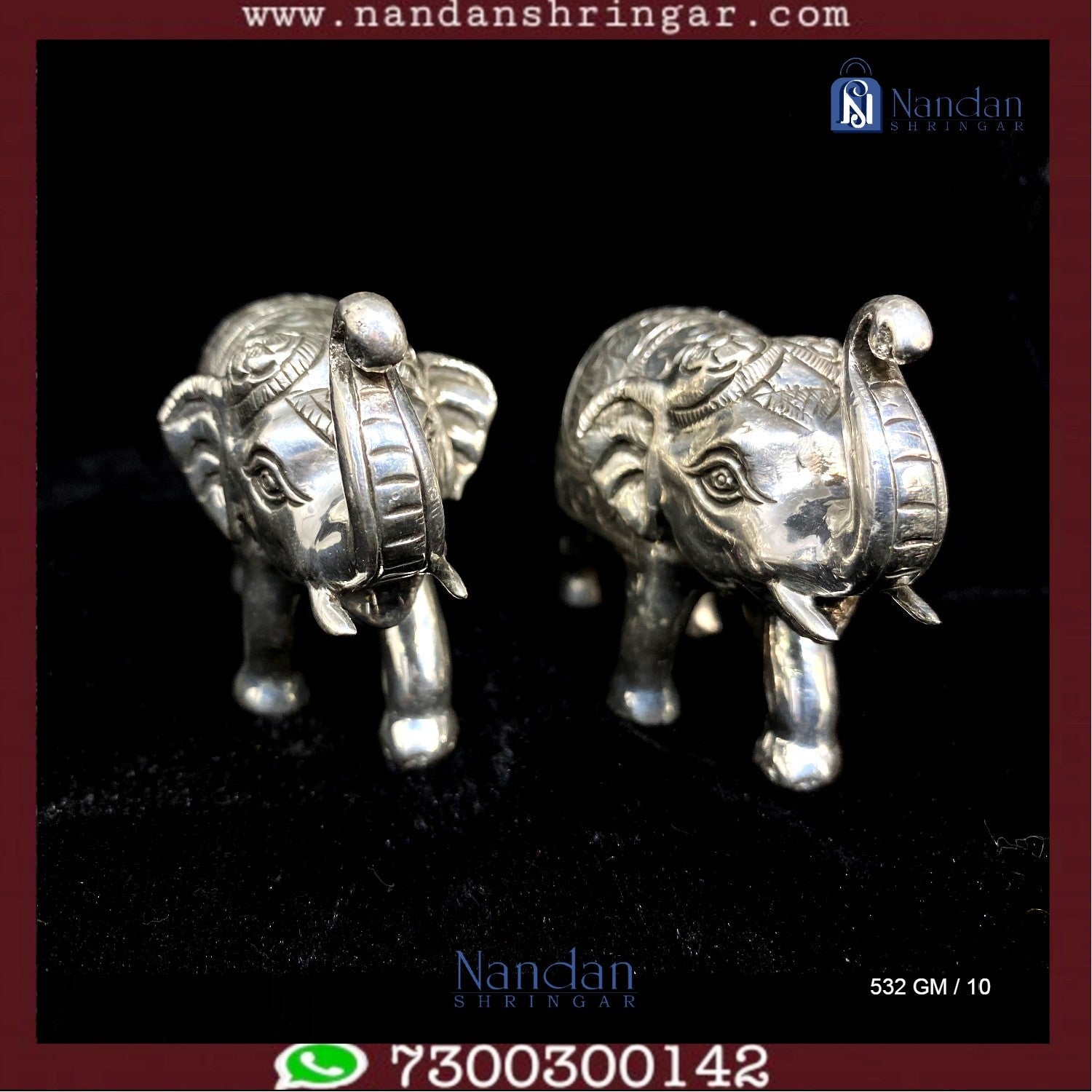 One pair of fine silver elephant earrings by Utsav Arts, showcasing intricate design and craftsmanship.