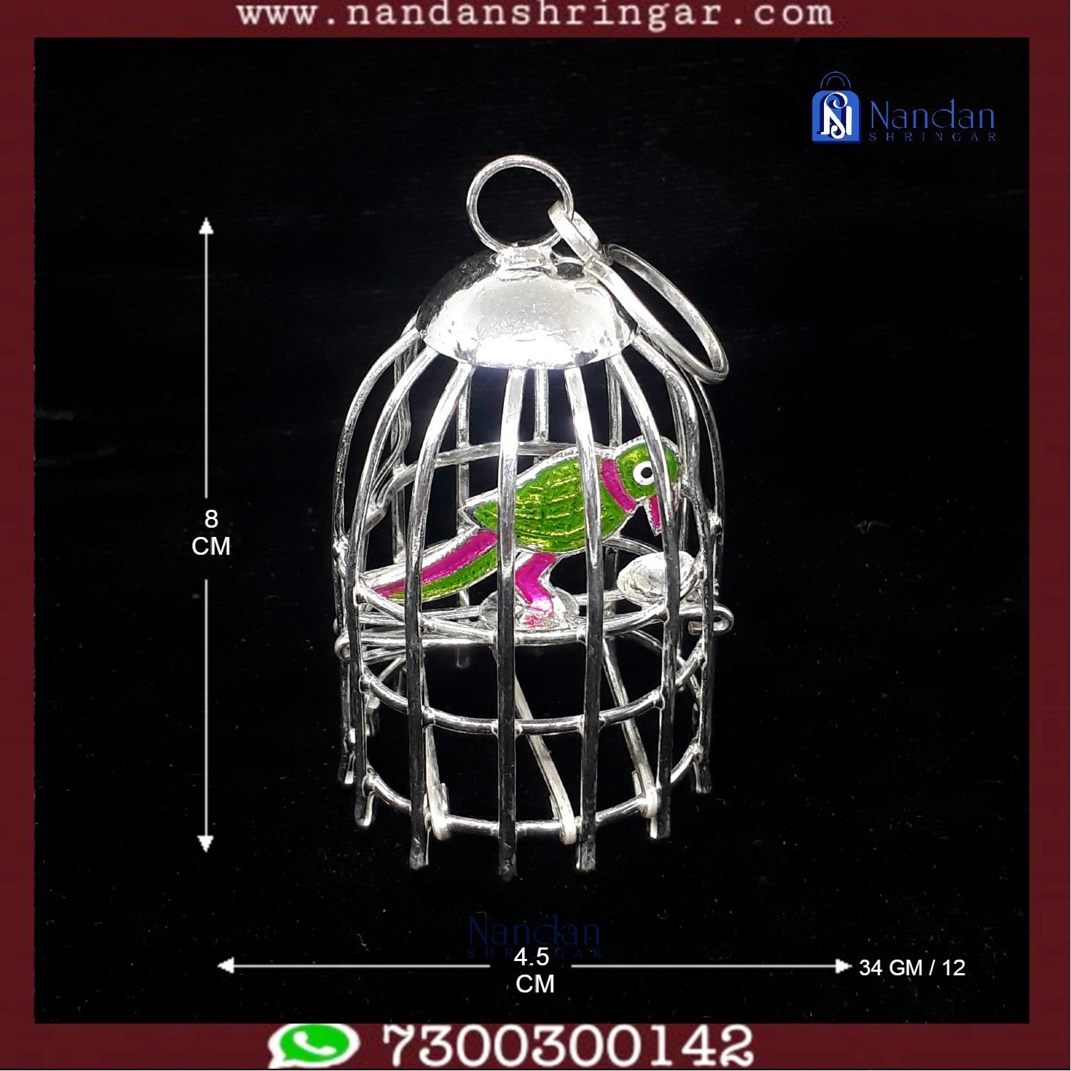 Fine silver parrot sculpture by Utsav Arts, showcasing intricate detailing and vibrant craftsmanship.