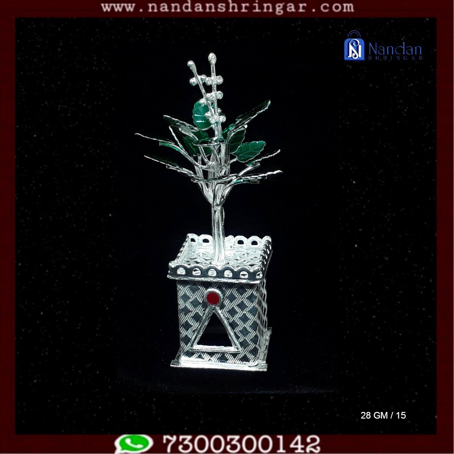 Fine silver Tulsi pendant from Utsav Arts, showcasing intricate design and craftsmanship.