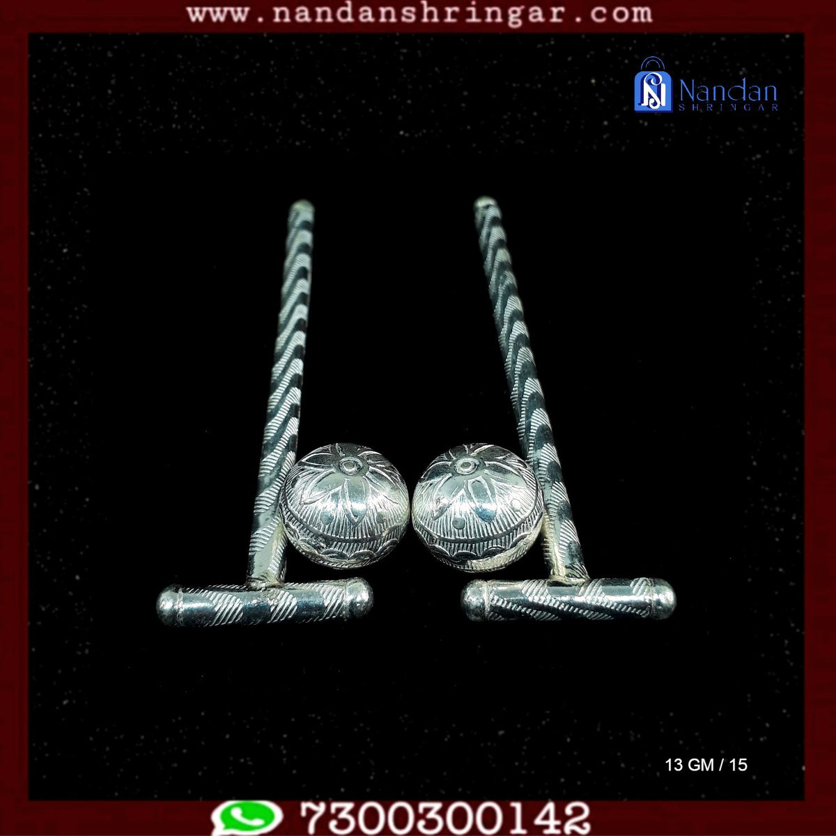 Fine silver Gend Chadi from Utsav Arts, featuring intricate design and craftsmanship, displayed on a textured background.