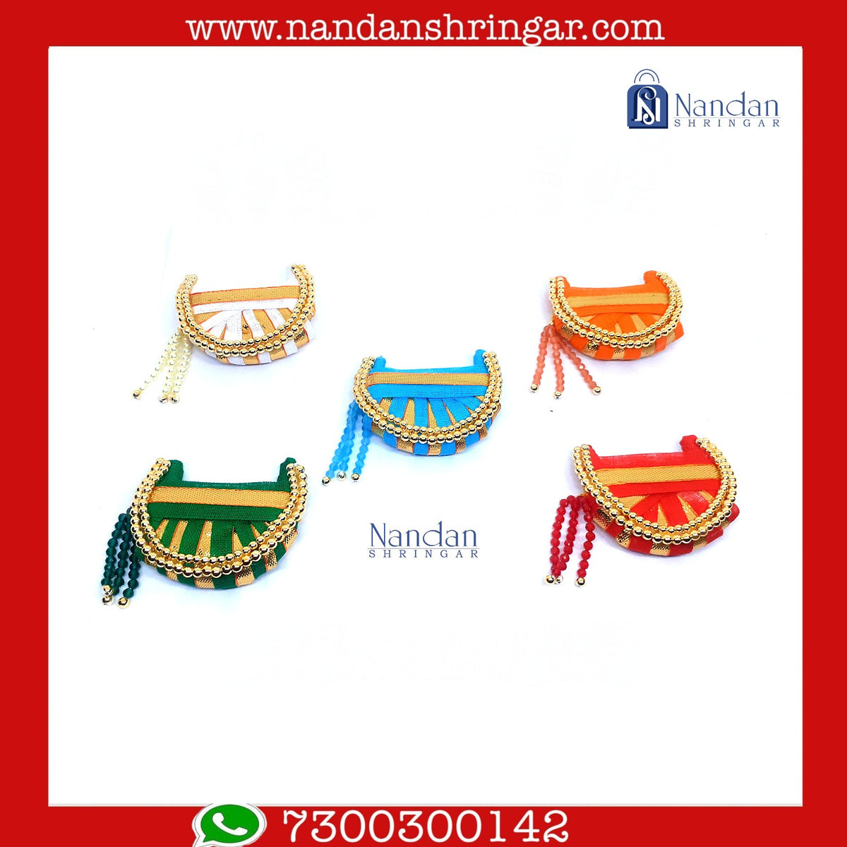 Multicolor Chhajedar Paag Set by nandanshringars, featuring five traditional turbans with vibrant patterns and designs.