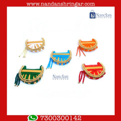 Multicolor Chhajedar Paag Set by nandanshringars, featuring five traditional turbans with vibrant patterns and designs.