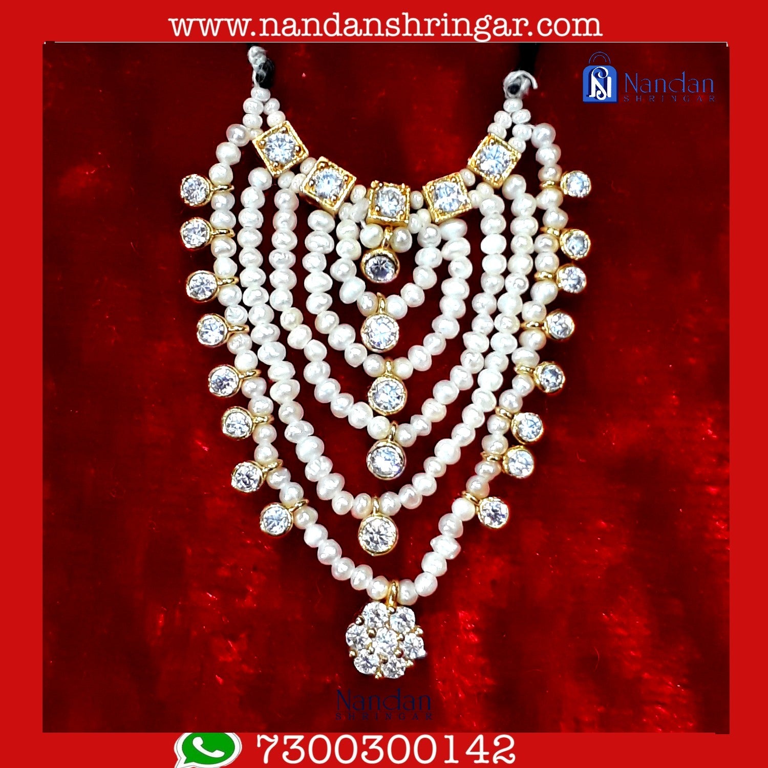 Heera Haar by Nandanshringars featuring real pearls, elegantly draped on a soft surface, highlighting its luster and design.