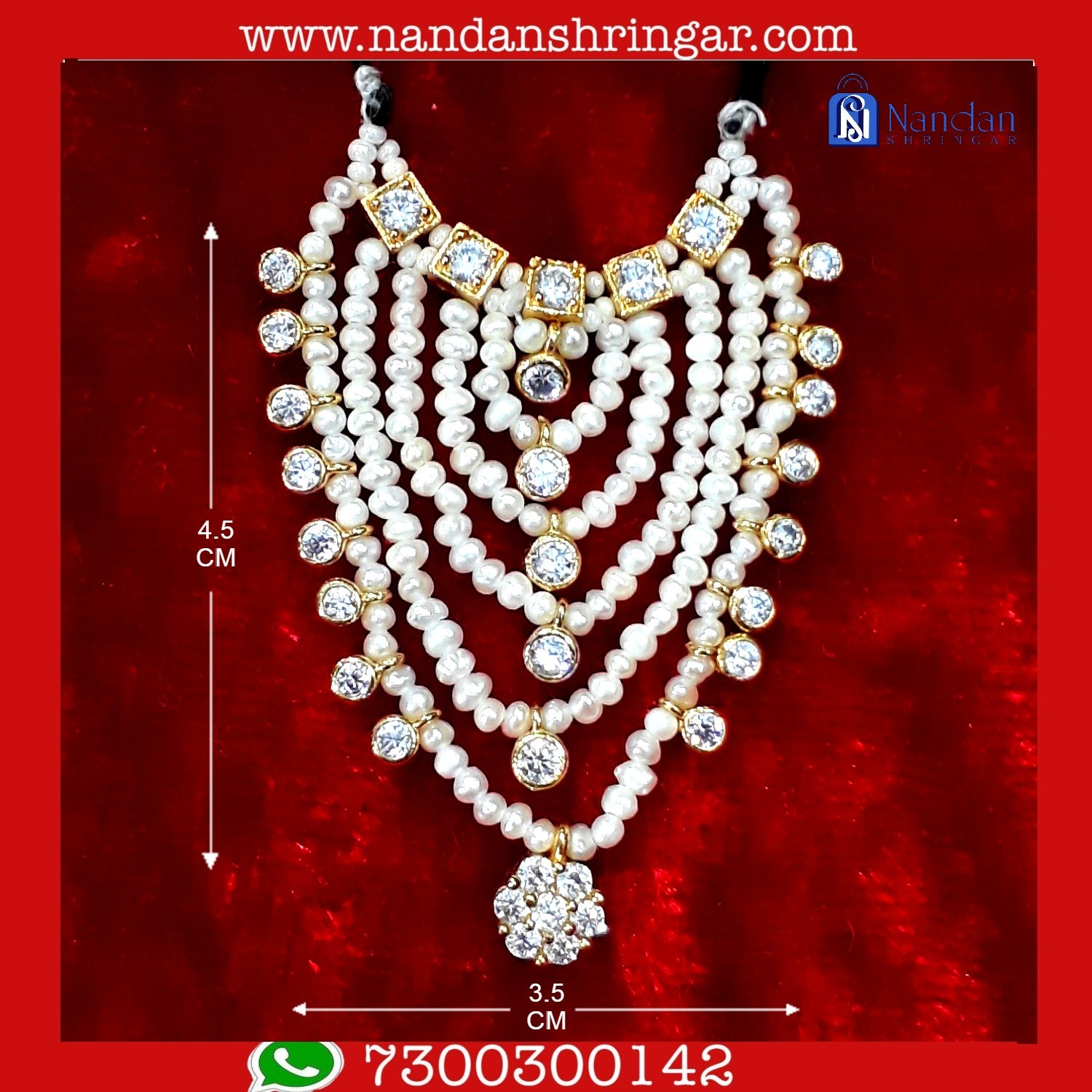 Heera Haar by Nandanshringars featuring real pearls elegantly arranged on a soft background.