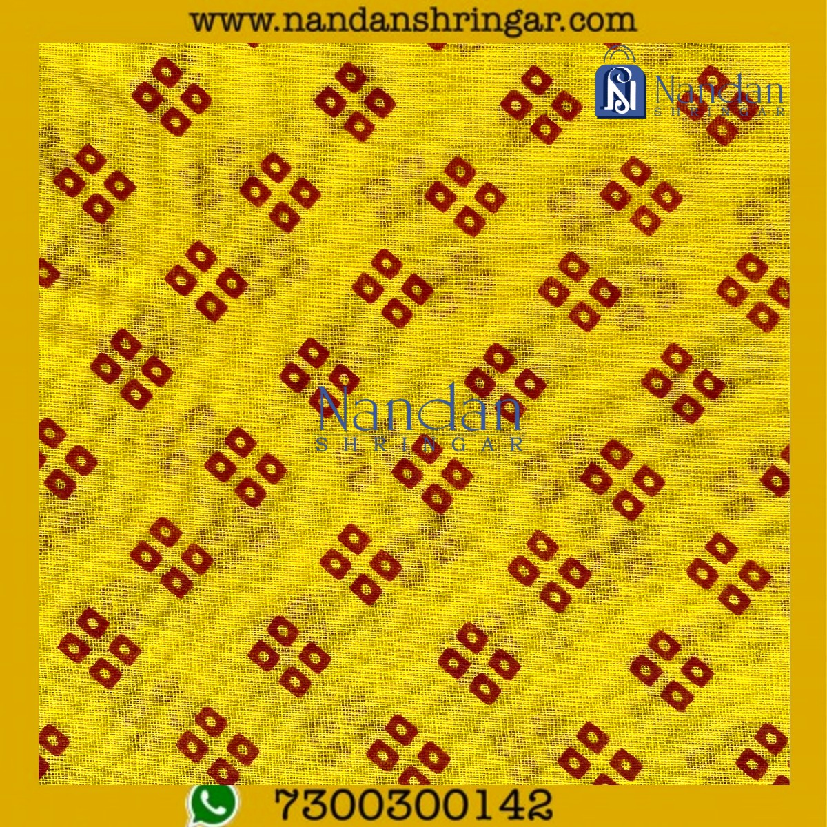 Yellow Choufuli Vastra by nandanshringars, showcasing intricate fabric texture and vibrant color.
