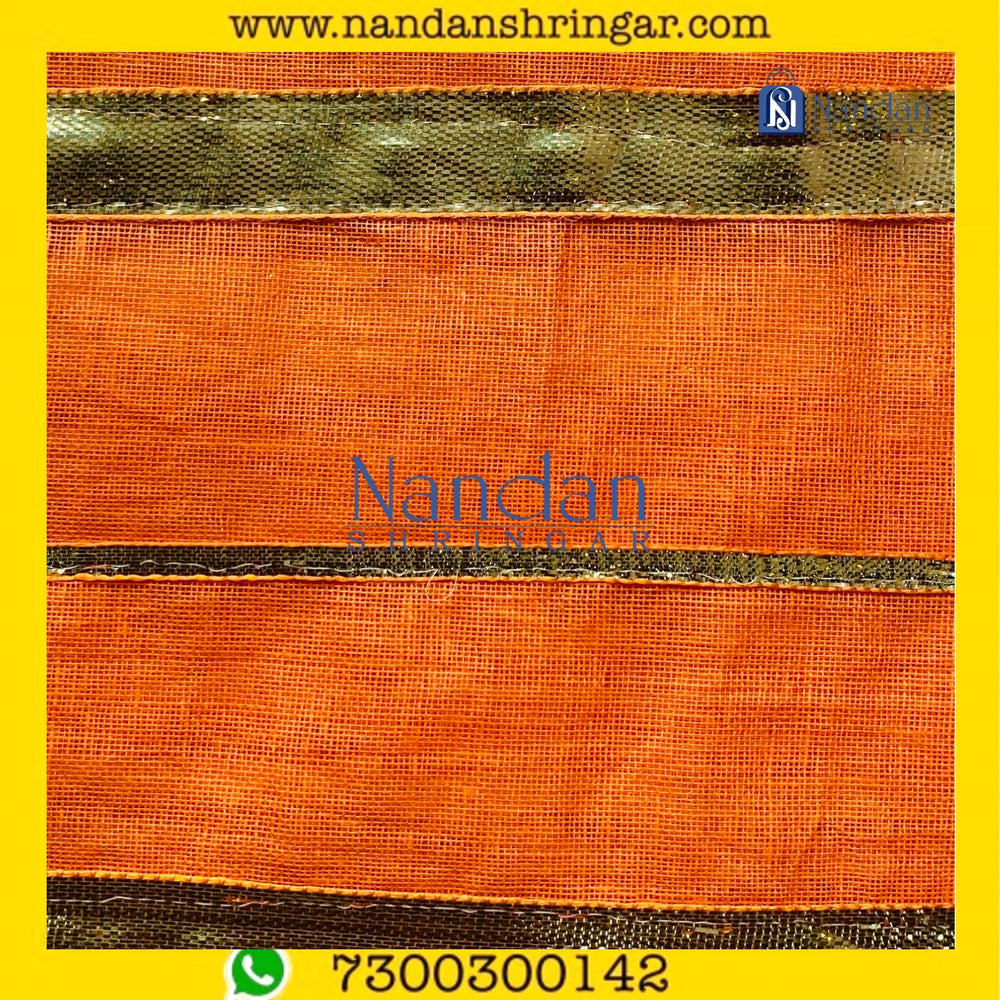 Orange Dhora Wala Special Zari Vastra by Nandanshringars, showcasing intricate zari work and vibrant color.