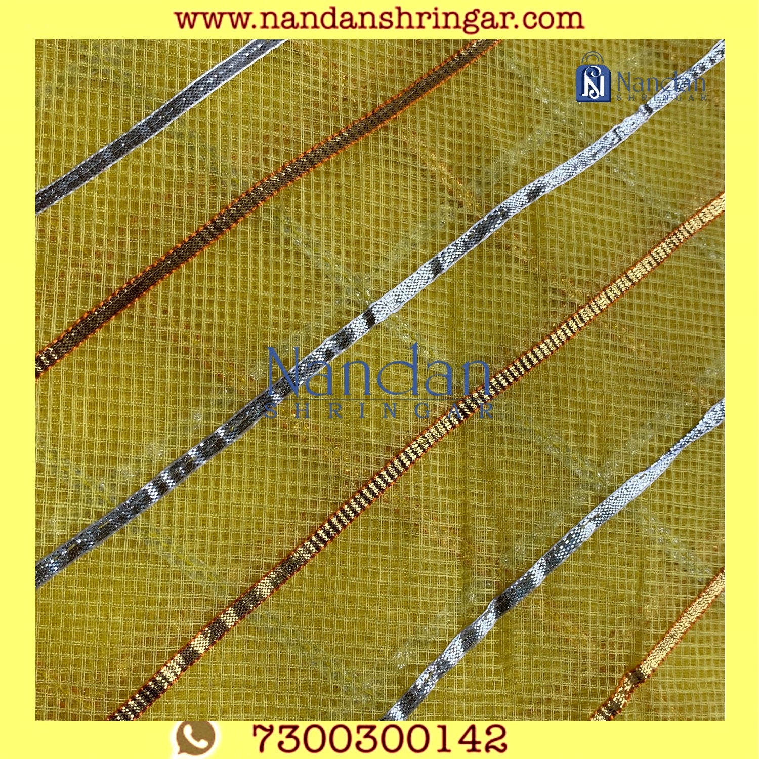 Yellow Dhora Wala Doriya Special Zari Vastra by nandanshringars, showcasing intricate zari details and vibrant color.