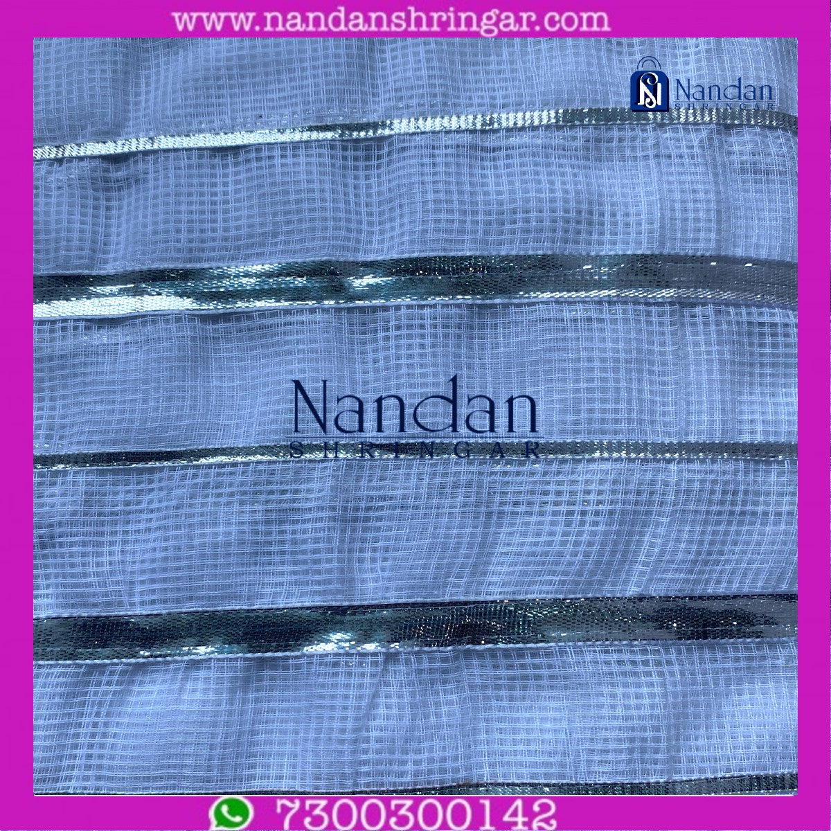 White Dhora Wala Doriya Special Zari Vastra showcasing intricate zari work from Nandanshringars.