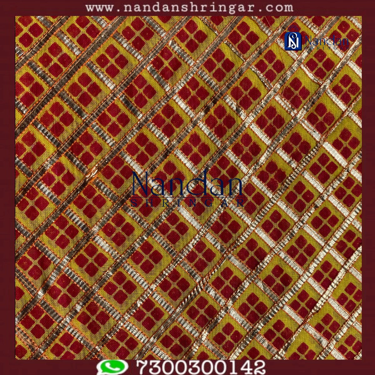 Red Choufuli Checks Zari Vastra fabric by nandanshringars with intricate checks and shimmering zari detail.