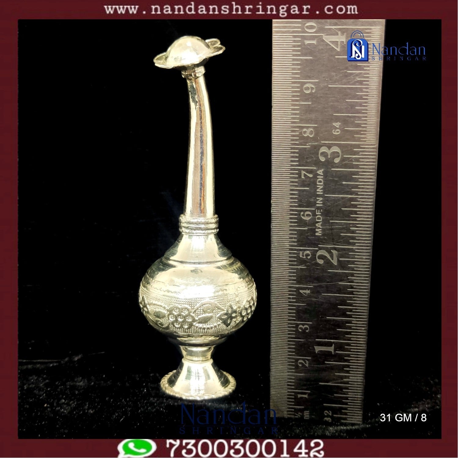 Fine silver Gulab Dani by Utsav Arts, featuring intricate design and traditional craftsmanship, displayed elegantly.