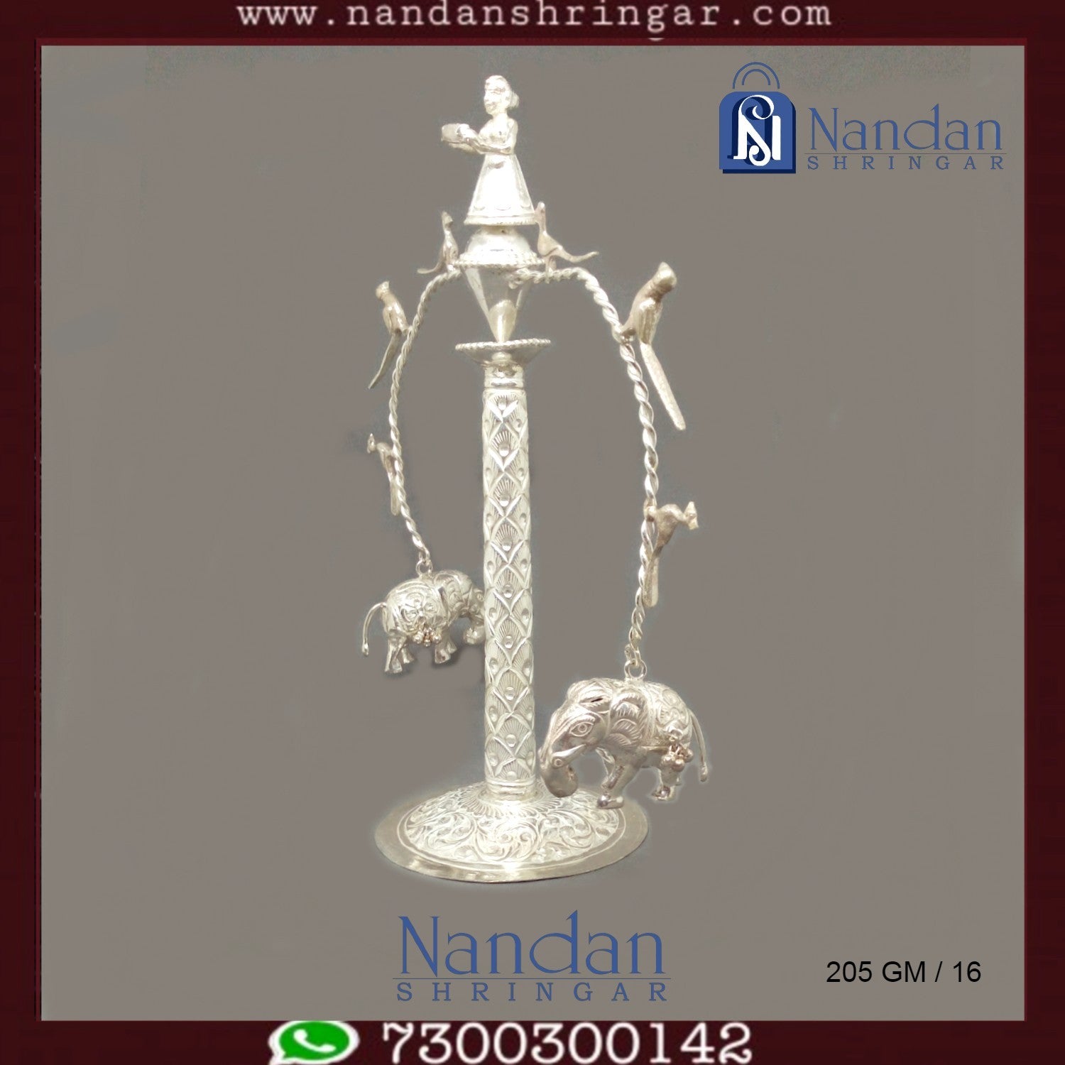 Fine silver Nandan Shringa Lalanji ornament by Utsav Arts, showcasing intricate design and craftsmanship.