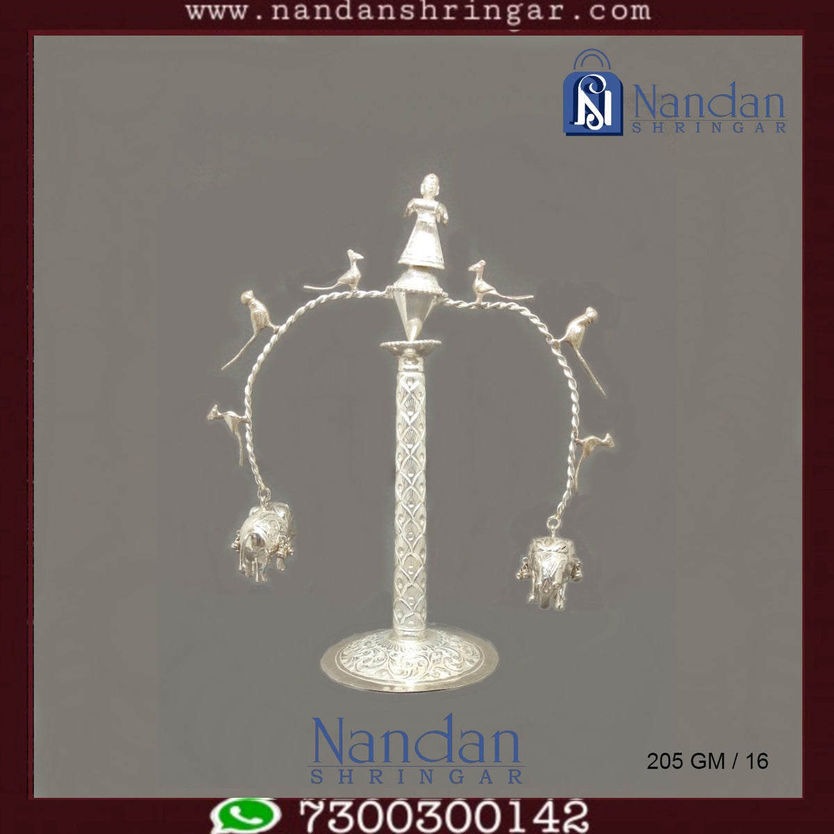 Fine silver Nat Gopi figure by Utsav Arts, showcasing intricate details and craftsmanship.