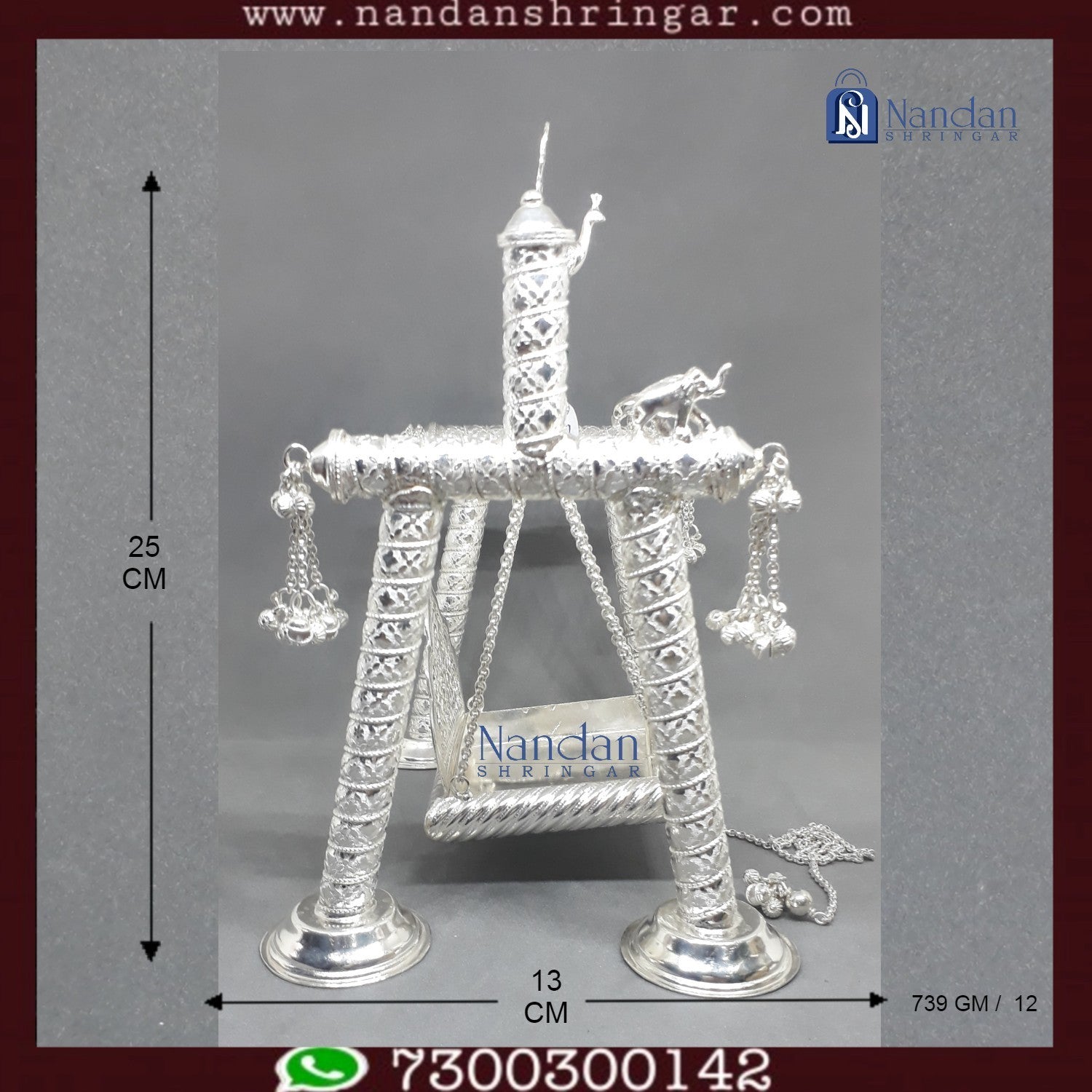 Fine silver Premium Carving Palna by Utsav Arts, showcasing intricate designs and a polished finish.