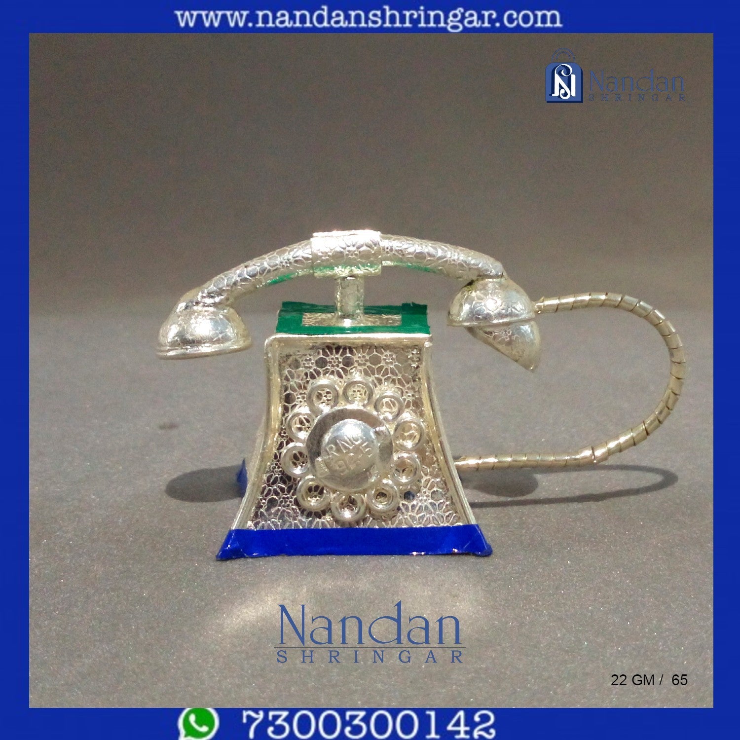 Fine silver telephone by Utsav Arts, showcasing intricate design and craftsmanship in a classic style.
