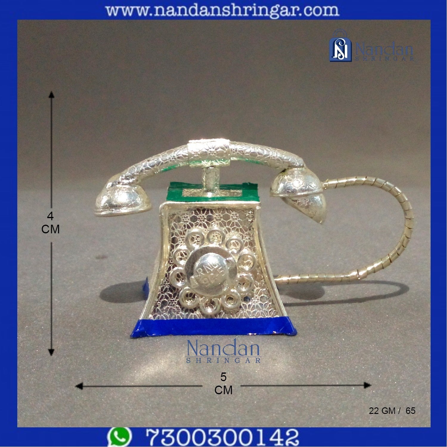 Fine silver telephone by Utsav Arts, showcasing intricate design and craftsmanship in elegant silver finish.