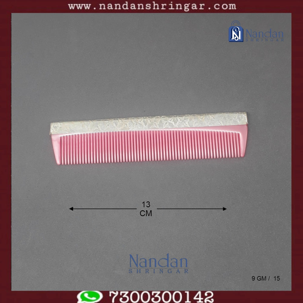 Fine silver comb by Utsav Arts, featuring intricate designs and a polished finish, perfect for stylish hair grooming.