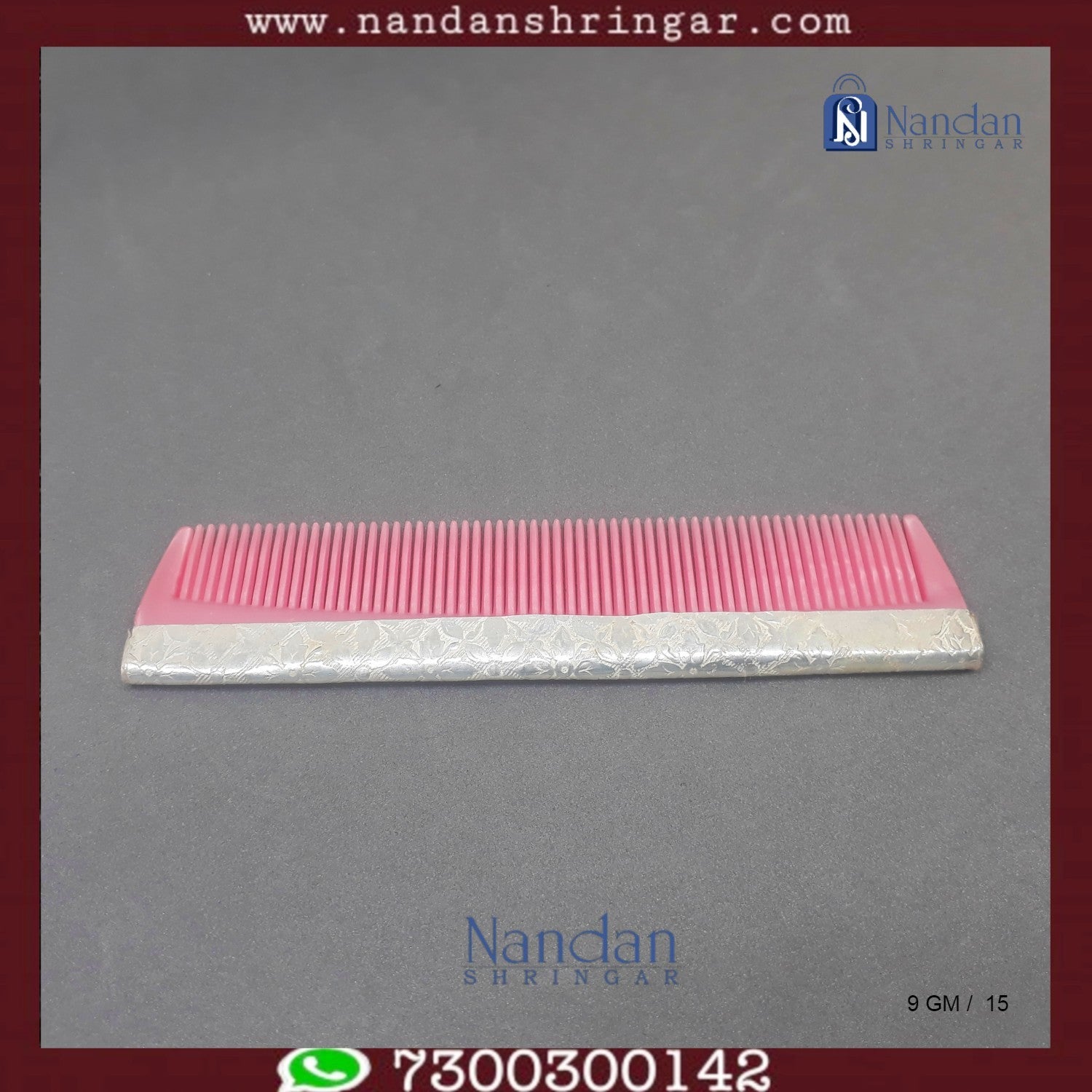Fine silver comb by Utsav Arts, featuring intricate design and smooth finish, displayed on a neutral background.