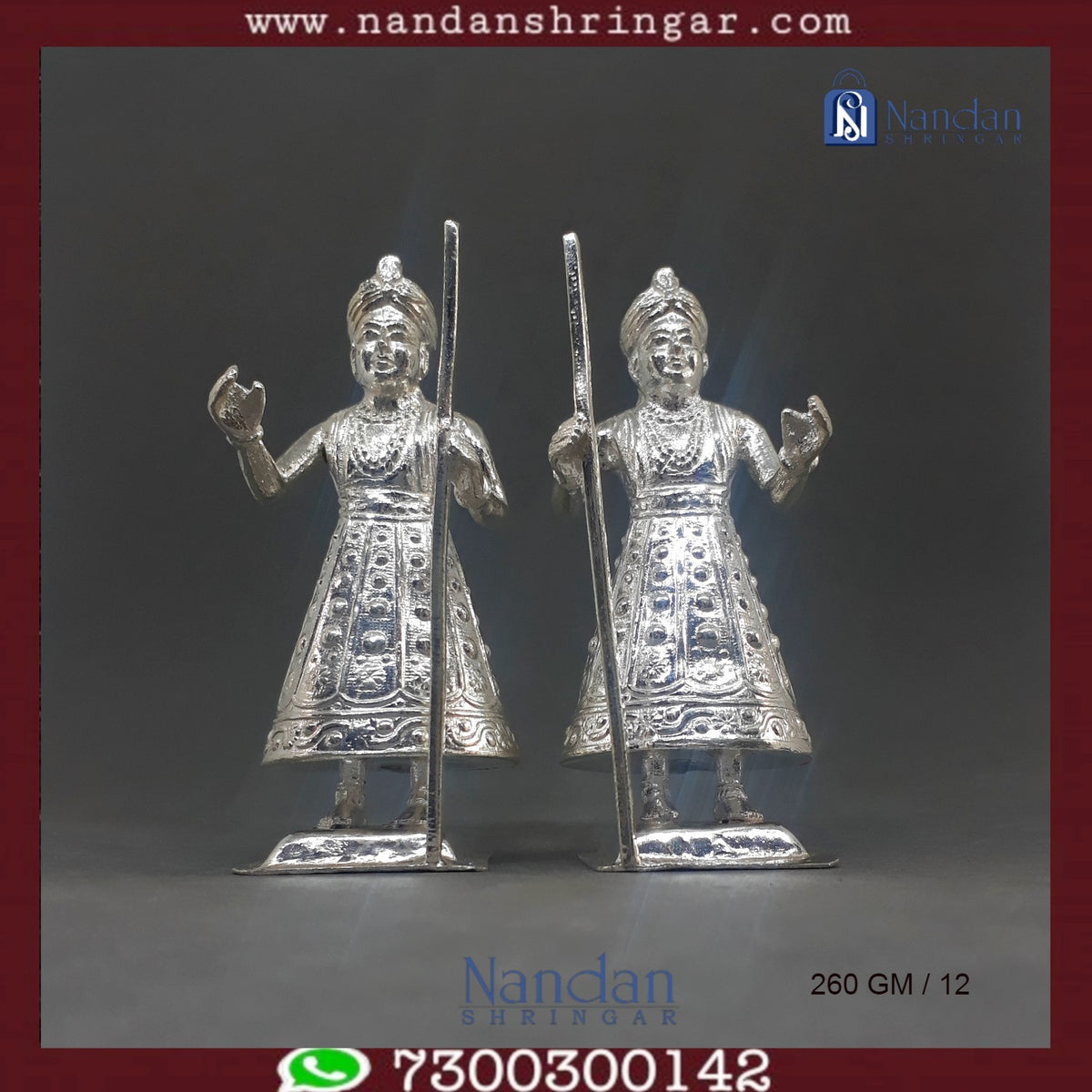 Pair of Dwarpal Fine Silver decorative figures by Utsav Arts, showcasing intricate detailing and craftsmanship.