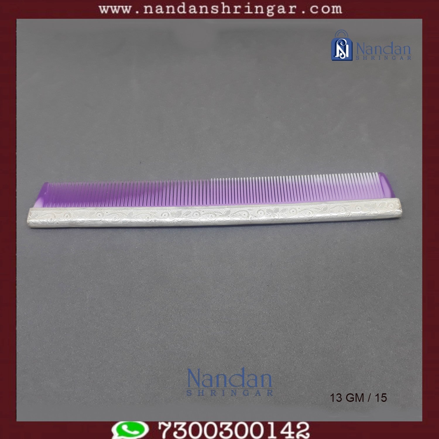 Fine silver comb by Utsav Arts, featuring intricate detailing and a sleek design, perfect for grooming and styling hair.