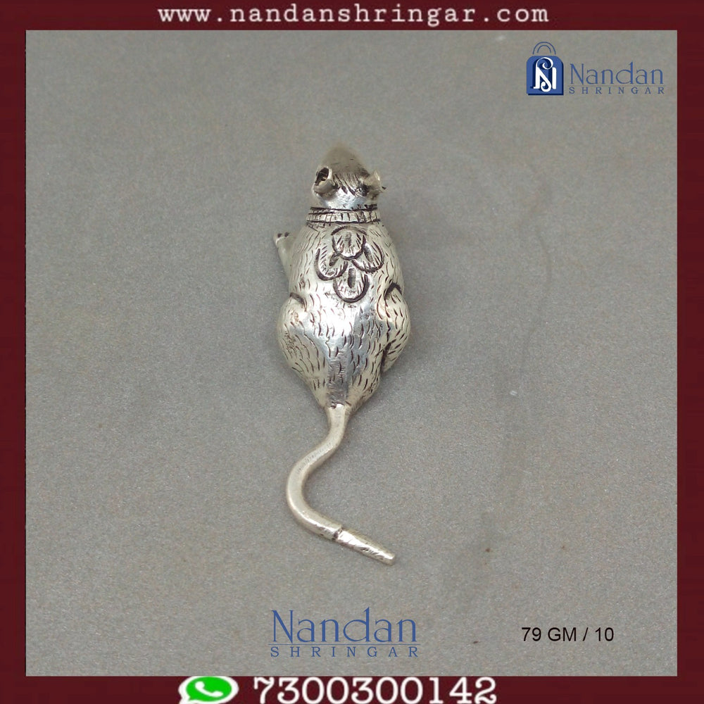 Fine silver rat sculpture by Utsav Arts, showcasing intricate details and craftsmanship in a traditional design.