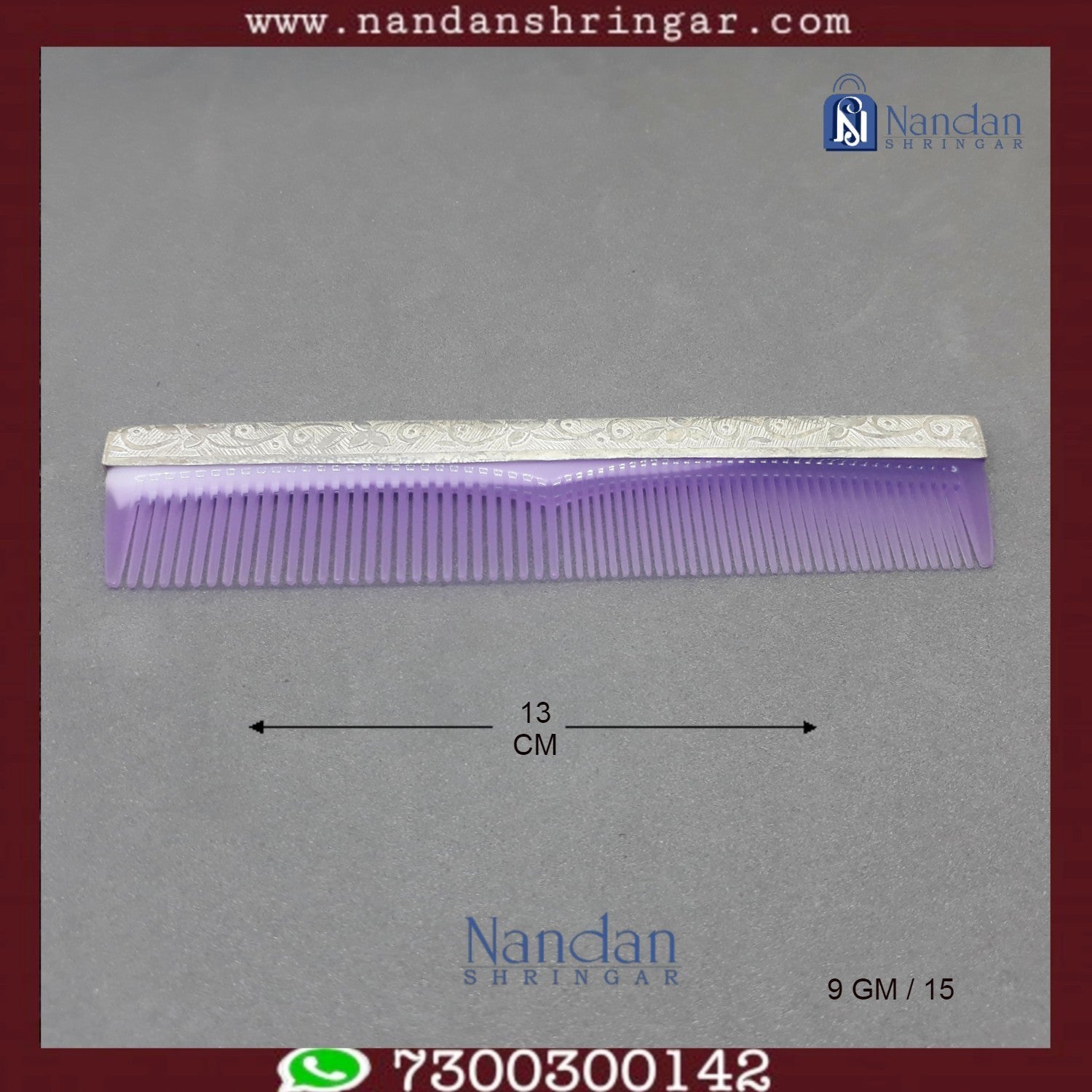 Fine silver comb by Utsav Arts, showcasing intricate detailing and elegant design, perfect for hair styling.