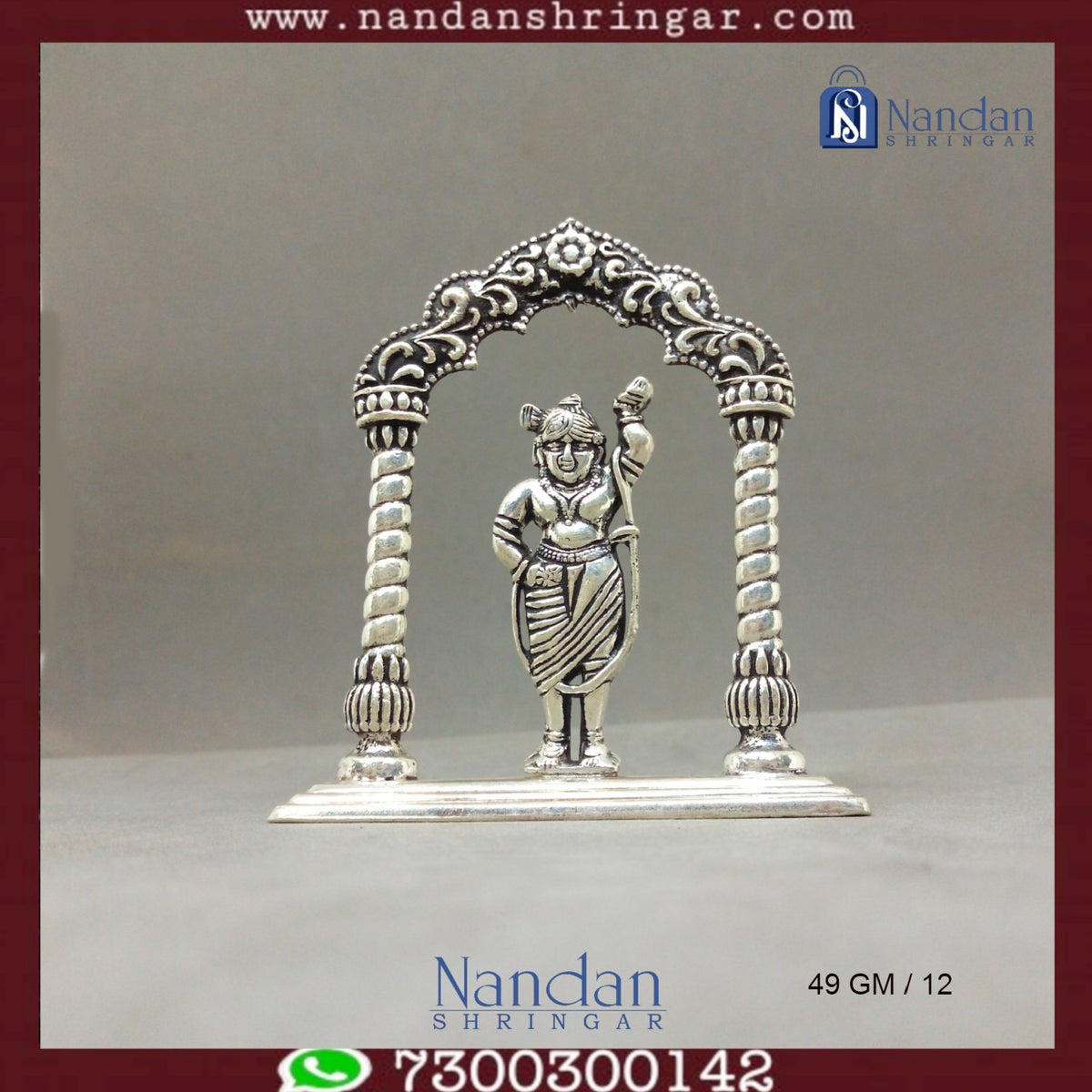 Fine silver Shreenath Ji figurine from Utsav Arts, showcasing intricate details and vibrant colors in a traditional design.