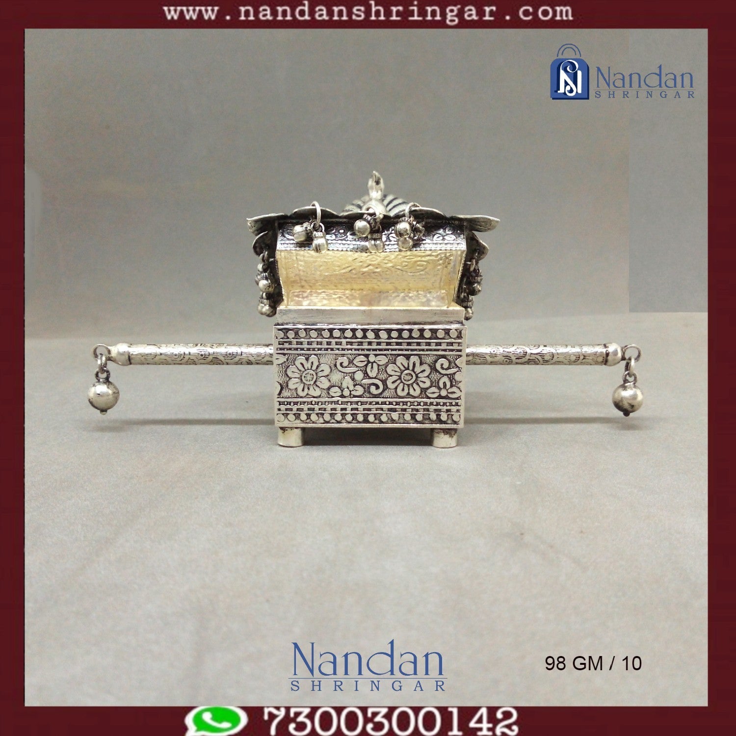 Mayur Doli Box by Utsav Arts in fine silver, showcasing intricate design and craftsmanship.