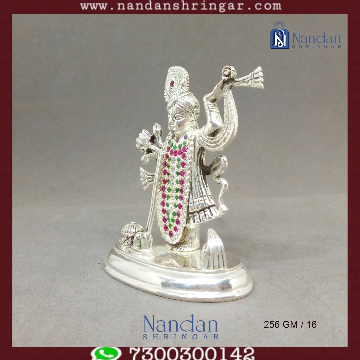 Fine silver Shreenath Ji statue by Utsav Arts, showcasing intricate detailing and craftsmanship.