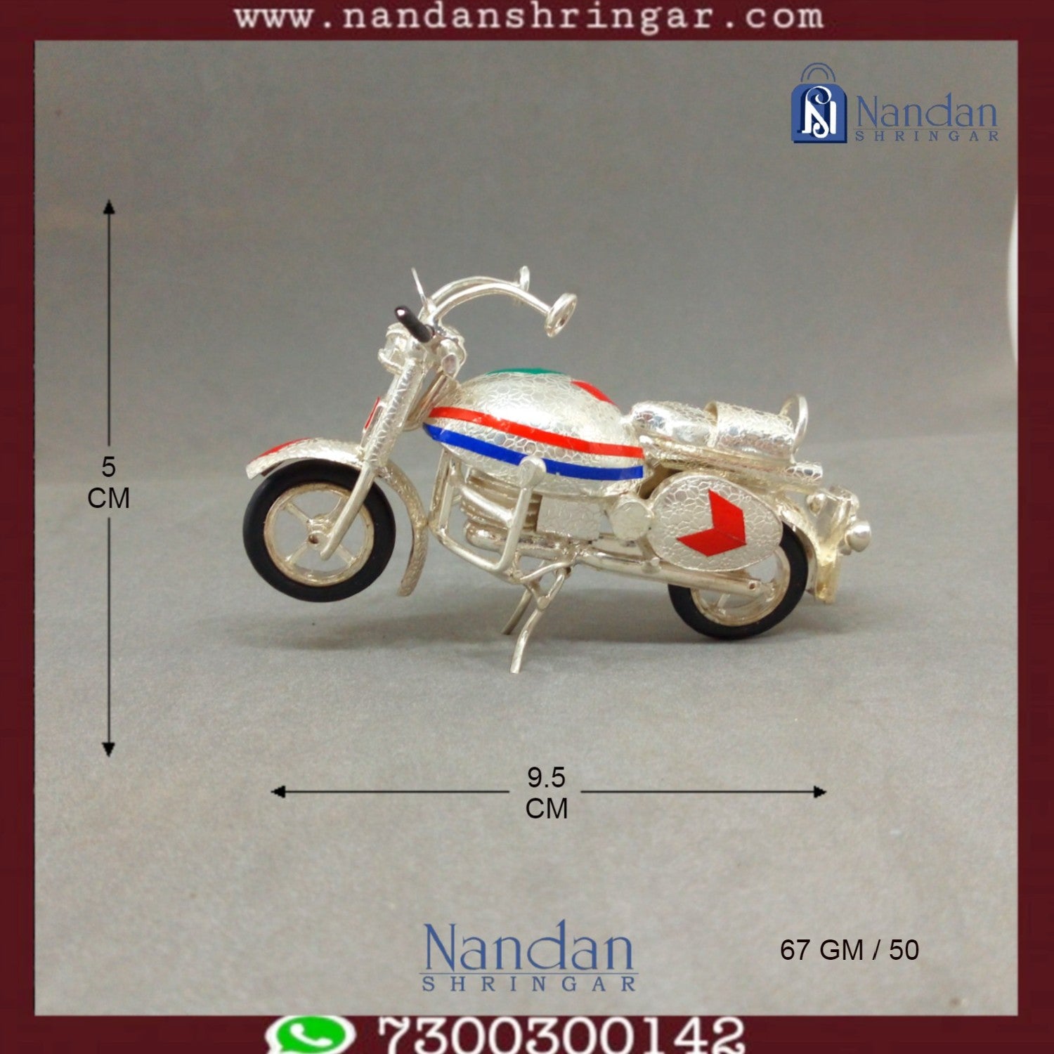 Fine silver motorcycle sculpture by Utsav Arts, showcasing intricate details and craftsmanship in a stunning design.