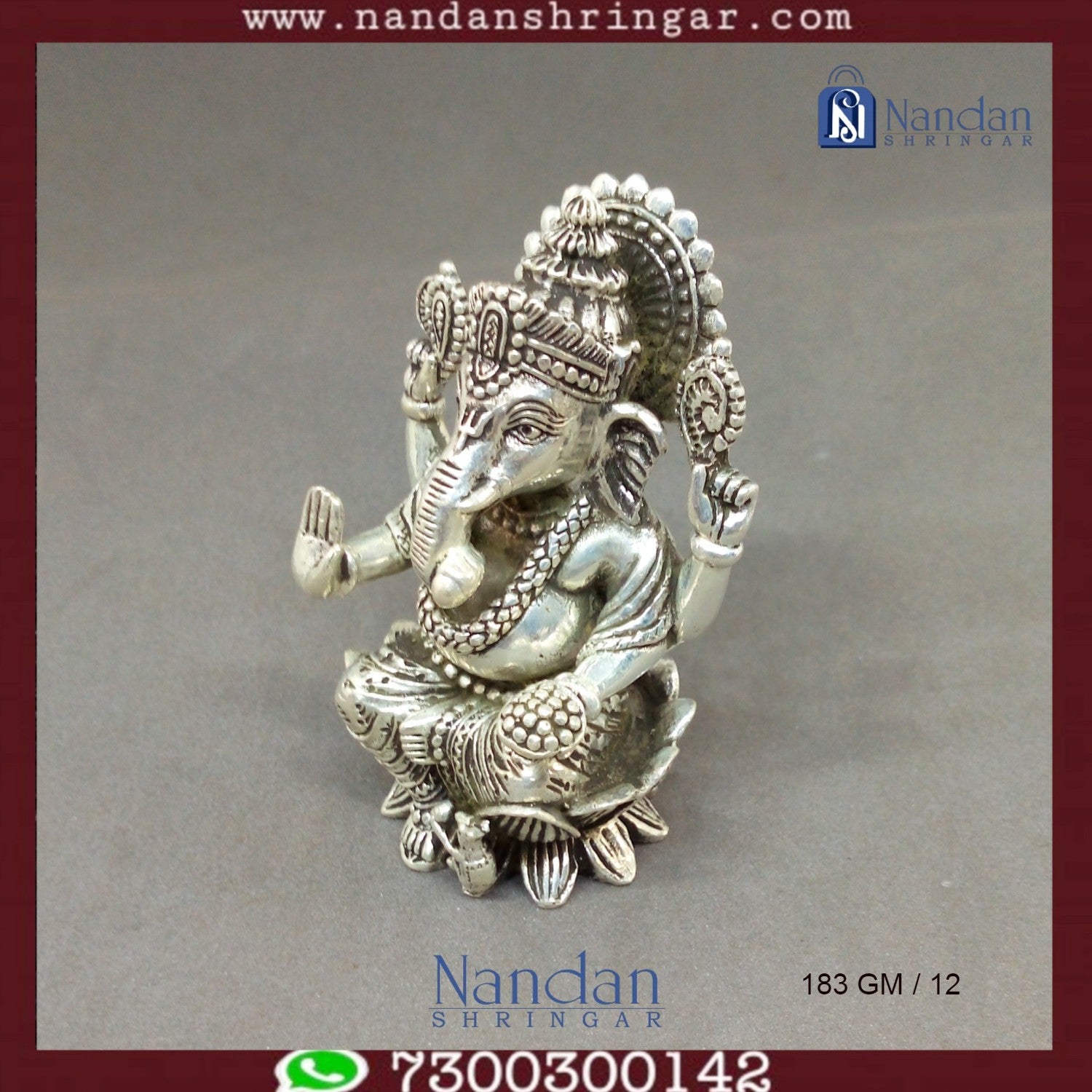 Fine silver Shree Ganesh statue by Utsav Arts, showcasing intricate details and craftsmanship, perfect for home decor.