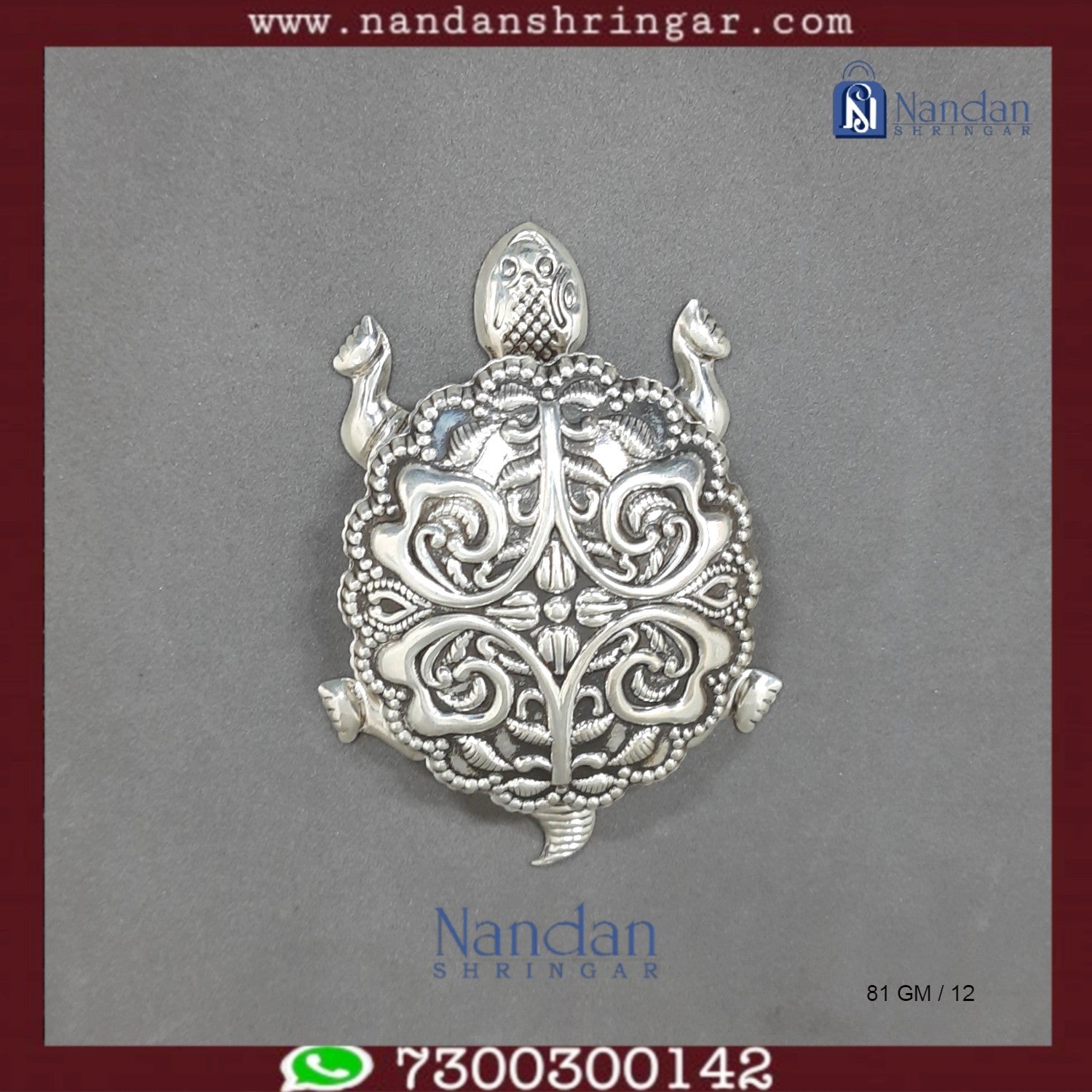 Fine silver tortoise figurine by Utsav Arts, detailed craftsmanship and smooth finish in a natural pose.