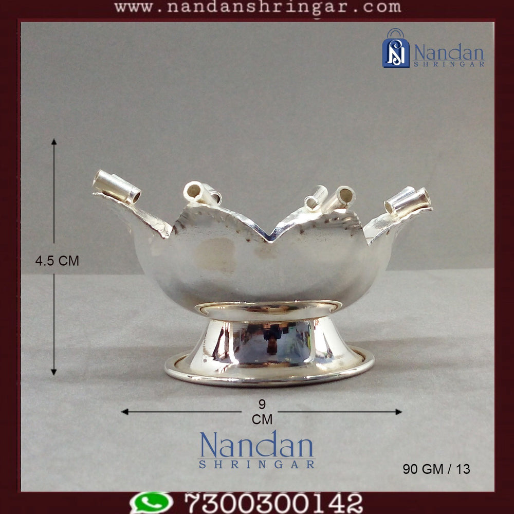Fine silver Kamal Aarti by Utsav Arts, showcasing intricate detailing and traditional design elements.