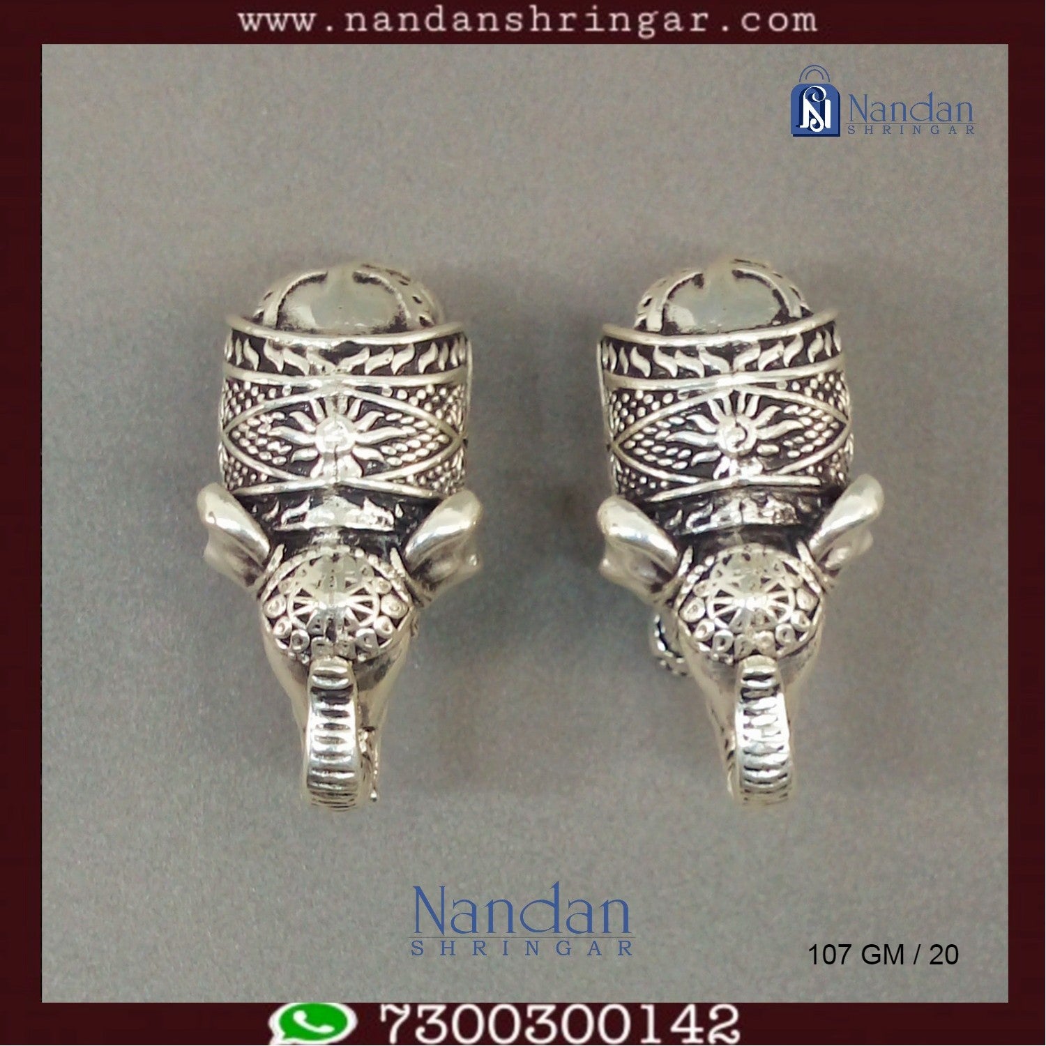 Antique fine silver elephant pair by Utsav Arts, showcasing intricate detailing and traditional craftsmanship.