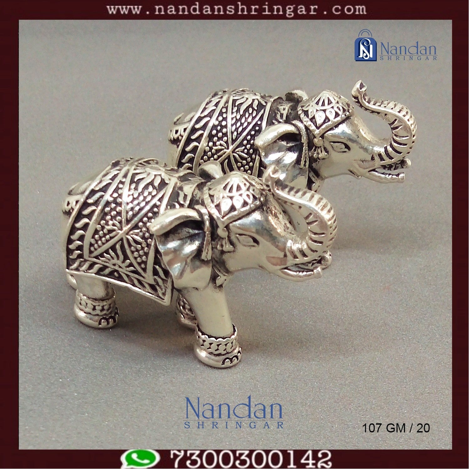 Antique fine silver elephant figurines from Utsav Arts, showcasing intricate details and craftsmanship.