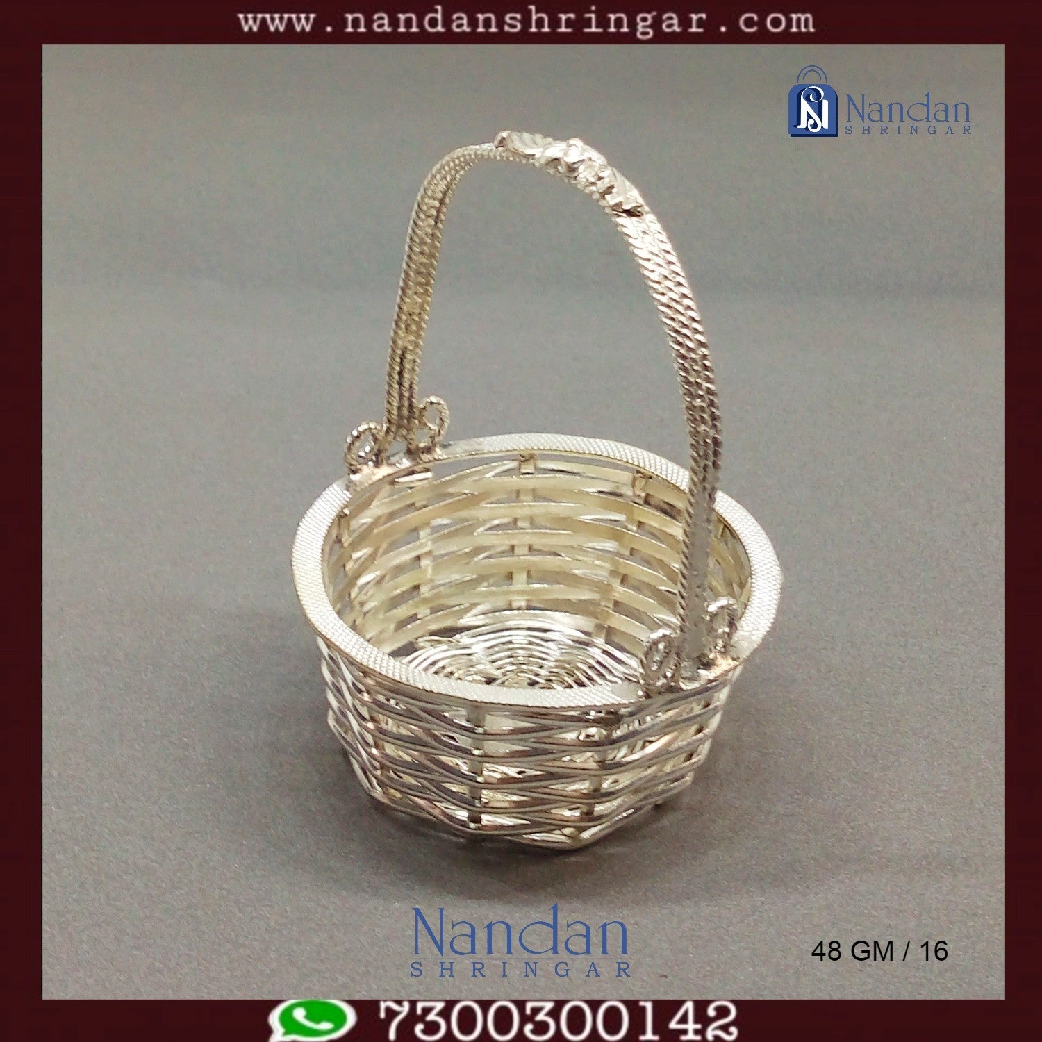 Fine silver basket by Utsav Arts, showcasing intricate design and craftsmanship, perfect for decorative use.