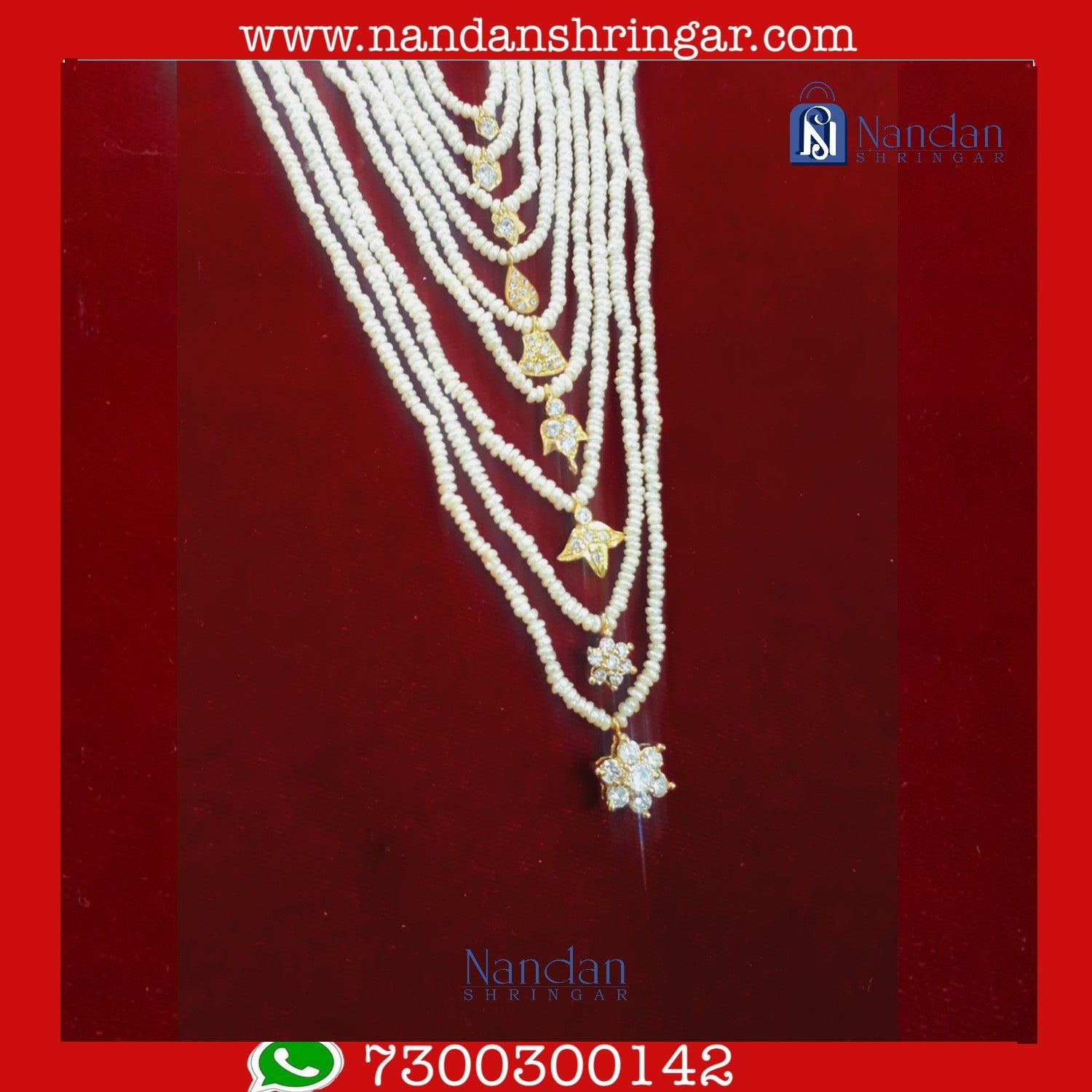 Real Pearl Bati Mala Set featuring elegant pearls and intricate design by Nandanshringars.