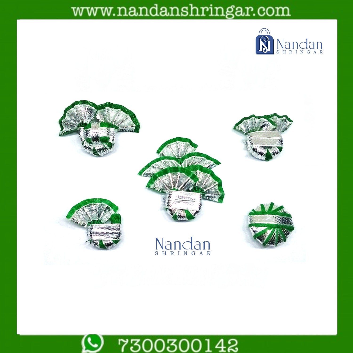 Silver Zari Paag Set - Green (Pack of 5) - nandanshringar