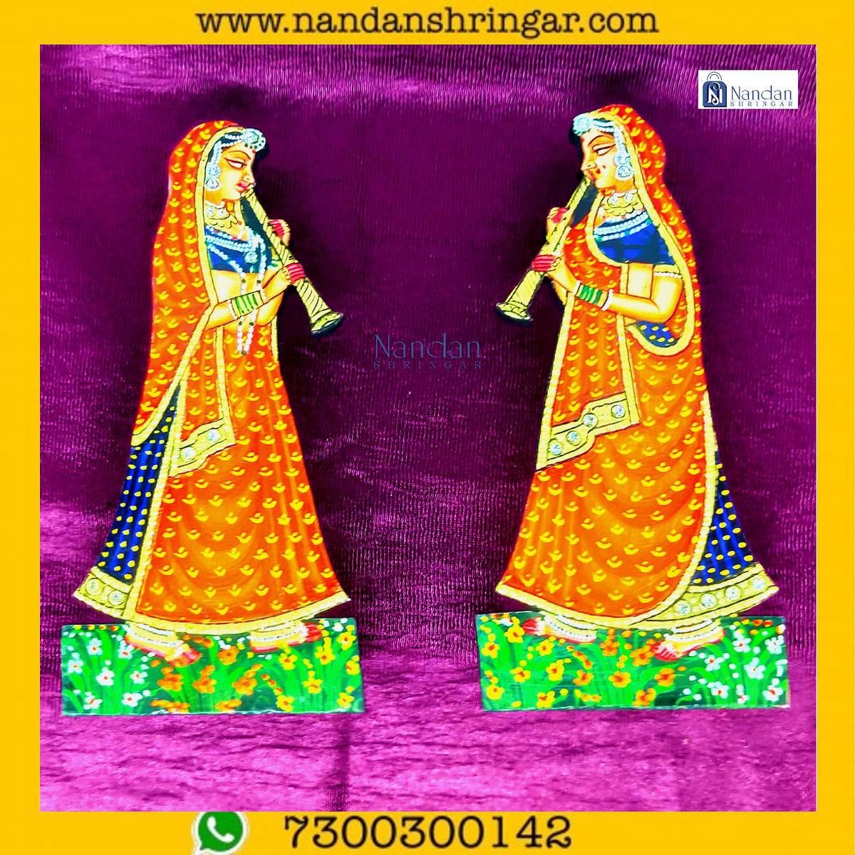 Gopi Shahnaai Pair in vibrant orange (Kesariya) from Nandan Shringsrs, showcasing intricate design and craftsmanship.