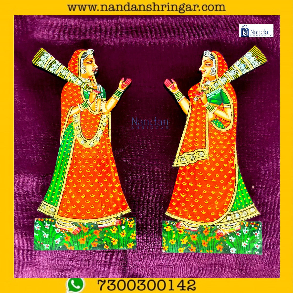 Gopi Morchhal Pair in vibrant orange, featuring intricate designs, by Nandanshringars.