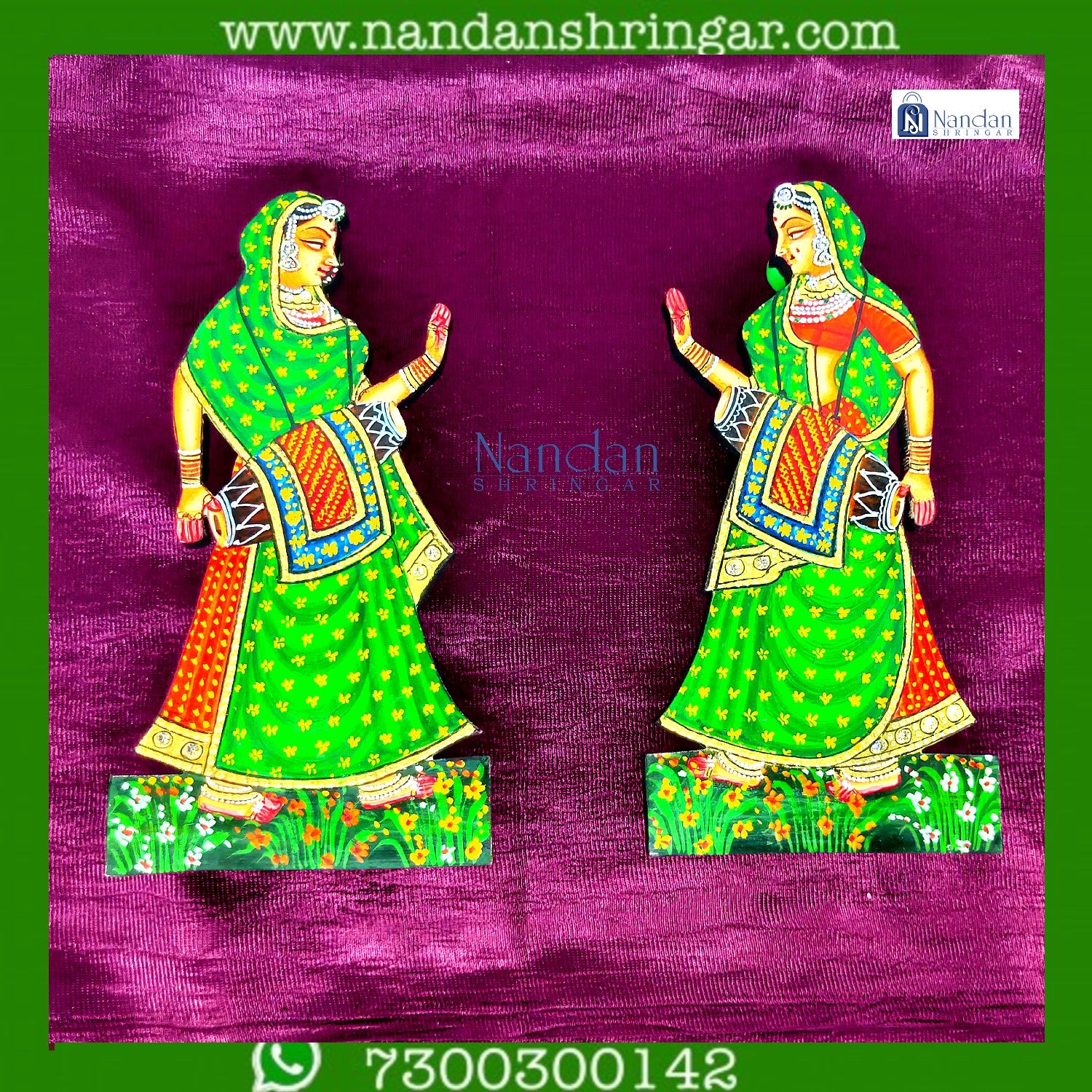 Green Gopi Dholki pair by nandanshringars, showcasing intricate design and vibrant color ideal for traditional celebrations.