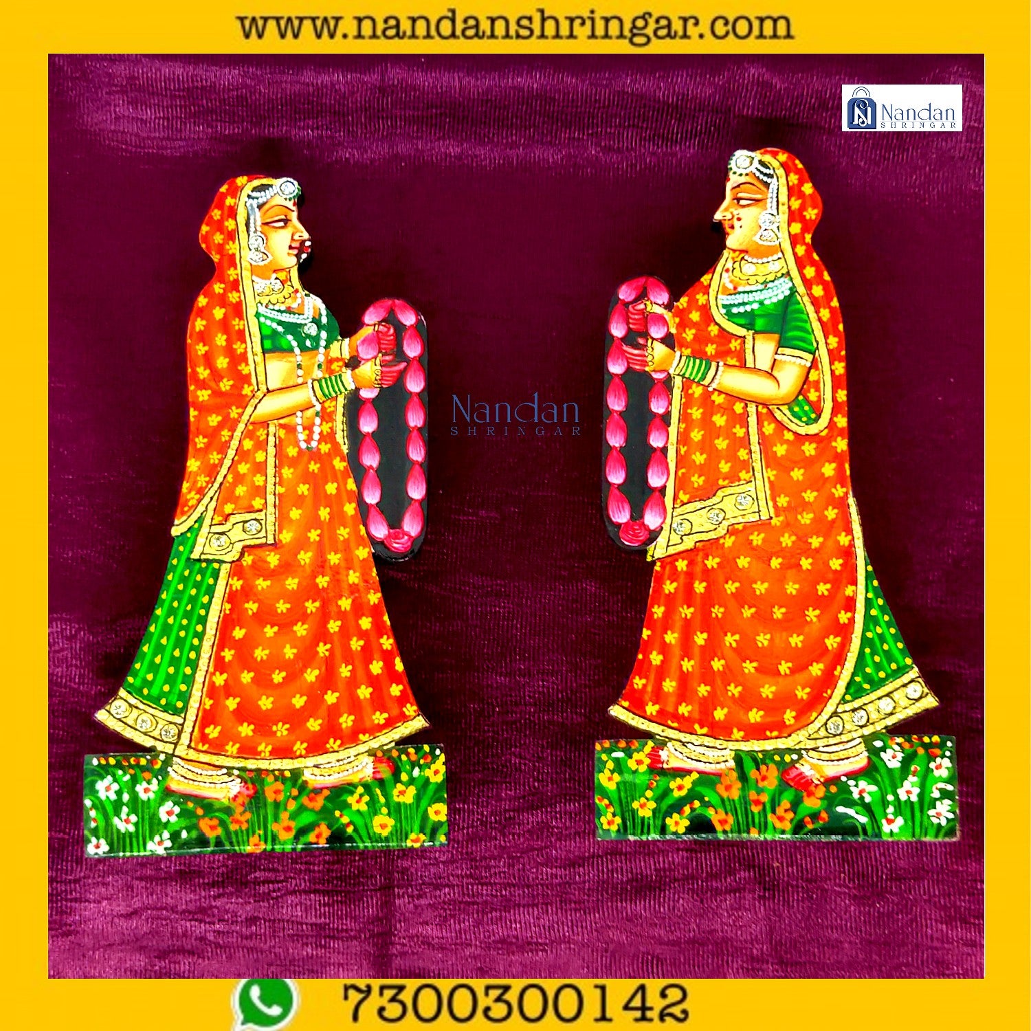 Orange Gopi Mala pair by Nandanshringars, featuring vibrant beads and intricate design, displayed against a neutral background.