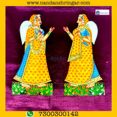Gopi Chanwar Pair in vibrant yellow by nandanshringars, showcasing intricate design and craftsmanship.